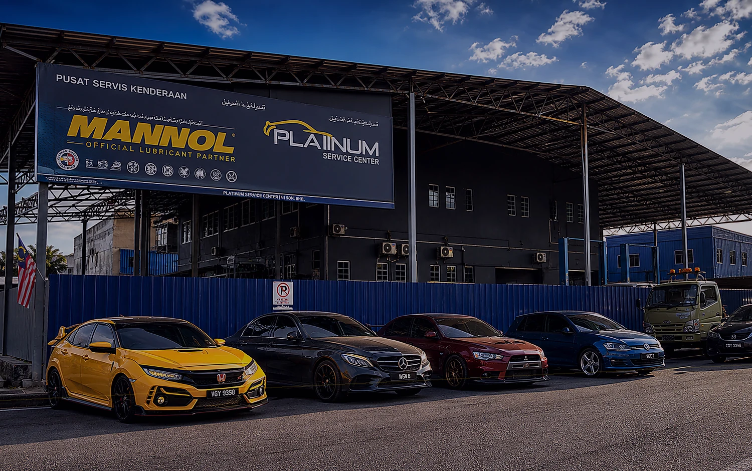 Platinum Service Center main outlet parking and workshop frontage